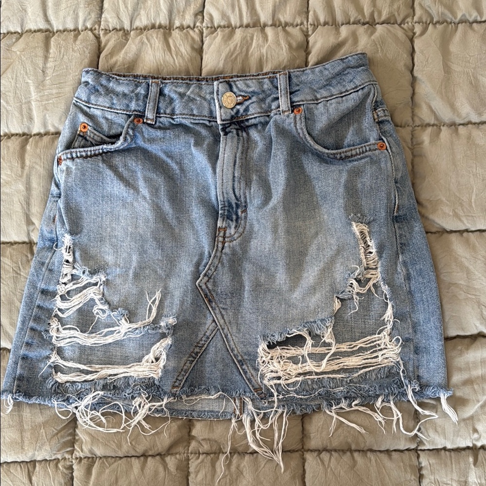 Topshop Distressed Denim Skirt